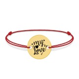 Lover - Bratara snur personalizata banut argint 925 placat cu aur galben 24K cu textul My Love