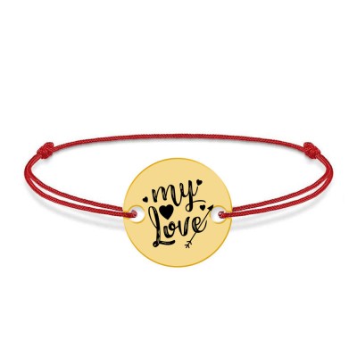 Lover - Bratara snur personalizata banut argint 925 placat cu aur galben 24K cu textul My Love foto