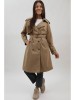 Trenci Dama Midi Bej/Kaki, Buzunare &amp; Cordon Lorenne, Toamna, Elegant, Marimi S-M, M-L