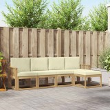 vidaXL Set 5 Canapele Exterior Alb Crem Lemn Acacia Gradina Terasa Cu Perne