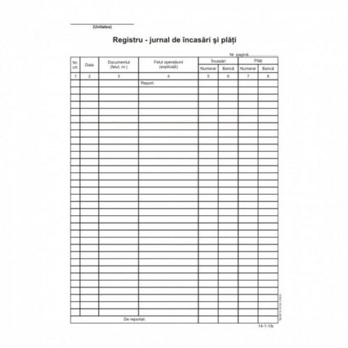 Registru Jurnal Incasari si Plati A4, 100 File/Carnet - Formular Tipizat Gestiune