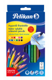 Creioane color solubile in apa, set 12 culori, sectiune hexagonala, Pelikan
