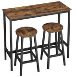 Masa pentru bucatarie/living/bar + 2 scaune, Artool, pal si otel, maro rustic, 100x40x90 cm GartenVIP DiyLine