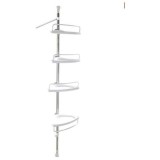 Etajera Colt Baie Dus, 4 Rafturi, Inaltime Reglabila 85-155cm, Telescopica, Alb/Argintiu, Raft Dus, Rafturi Baie