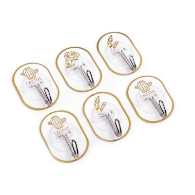 Set 6 carlige metalice autoadezive Crisalida, dimensiune 3,5 x 5,5 cm, Alb auriu foto