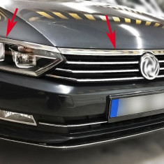 Ornamente bara fata crom deasupra grilei/intre far si capota Volkswagen Passat B8 din 2014