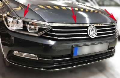 Ornamente bara fata crom deasupra grilei/intre far si capota Volkswagen Passat B8 din 2014 foto