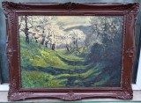 Tablou vechi - peisaj de primavara - semnat Strambu 1909