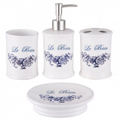 Set baie ceramica alb, albastru 4 piese Le Bain ? 8x11 cm 0,35L foto