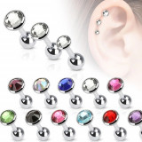 Piercing pentru ureche, montură rotundă cu un zirconiu colorat, 3 mm - Culoare zirconiu piercing: Mov - A