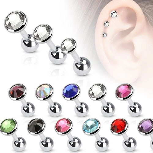 Piercing pentru tragus din oţel, montură rotundă cu zirconiu, 4 mm - Culoare zirconiu piercing: Aurora Boreală - AB