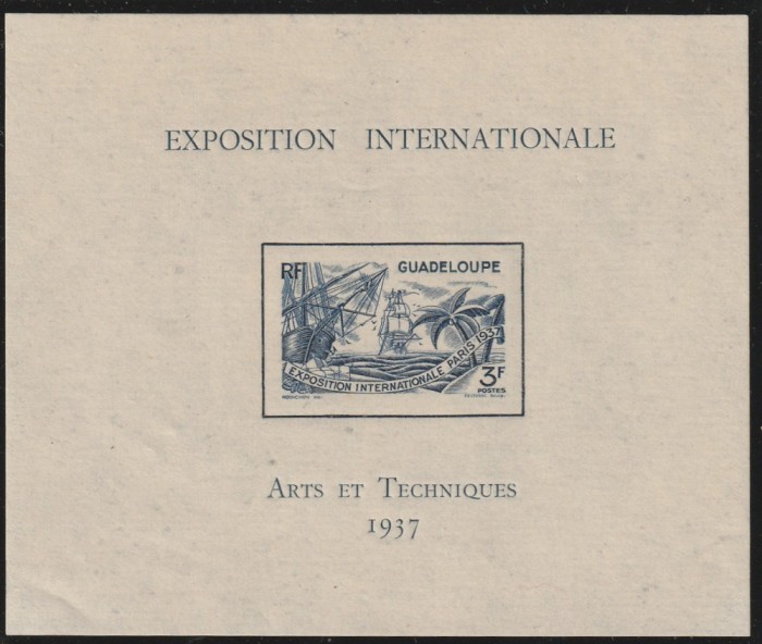 Guadeloupe Colonii franceze 1937 - Omnibuse , Expozitia Mondiala Paris , colita nedantelata , MNH , Mi.143