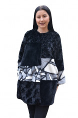 Jacheta Elenore din blana artificiala cu imprimeu tip mozaic ,nuanta de negru foto