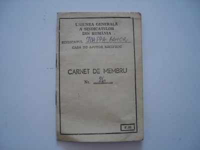 Carnet de membru Uniunea Generala a Sindicatelor din Romania, 1985 foto