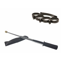 Set baston telescopic flexibil argintiu, maner cauciuc, 47 cm + box craniu negru