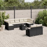 Gossi set canapele de gradina cu perne, 10 piese, negru, poliratan
