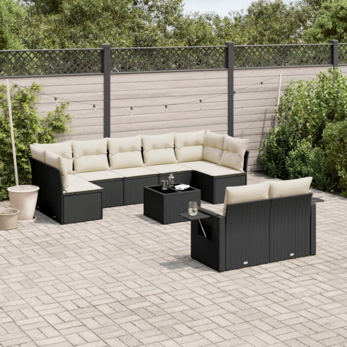 Gossi set canapele de gradina cu perne, 10 piese, negru, poliratan