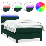 Cumpara ieftin Pat cu arcuri cu saltea si LED, verde inchis, 80x220 cm, catifea