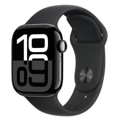 Smartwatch Apple Watch 10 GPS, Carcasa Jet Black Aluminium 42mm, ecran LTPO OLED, 64GB, curea silicon Black Sport Band M/L (Negru)