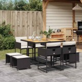 VidaXL Set mobilier de grădină cu perne, 9 piese, negru, poliratan 3211323