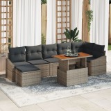 Gossi set de dining pentru gradina cu 8 piese si perne gri ratan poli acacia