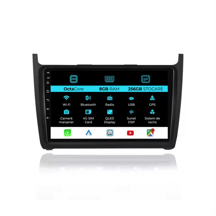 Navigatie Dedicata Volkswagen Polo (2009-2018), 9Inch, 8Gb Ram, 256Gb Stocare, Carplay