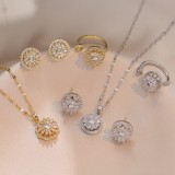 Set bijuterii floare, placate cu argint 925, cu pandantiv rotativ si strasuri