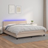 Pat cu arcuri, cu saltea si LED, cappuccino 160x200cm piele eco GartenMobel Dekor, vidaXL