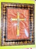 F801-Aplica Crucifix in rama din lemn cu furnir de nuc si sticla bombata.