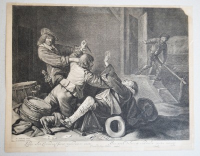 Gerard Ter Borch &amp;quot;Soldati incaierandu-se&amp;quot; gravura veche 1640-1680 foto