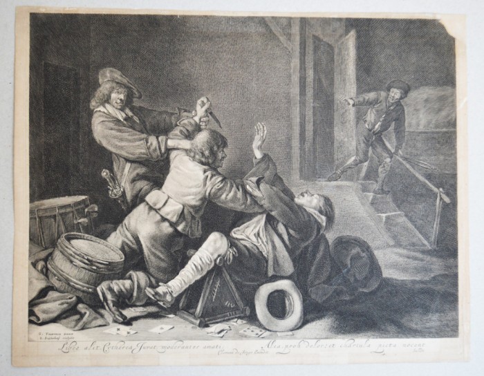 Gerard Ter Borch &quot;Soldati incaierandu-se&quot; gravura veche 1640-1680