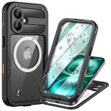 Husa Waterproof pentru Apple iPhone 16, ShellBox, Carbon, Neagra