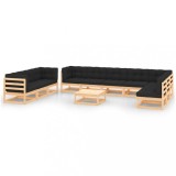 Set mobilier grădină cu perne antracit, 11 piese lemn masiv pin