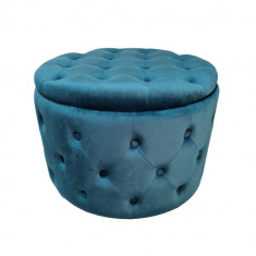 Taburet Blue Petrol Velvet cu spatiu depozitare 60 cm x 41 cm