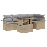 Set Sofa Grădină cu 6 Piese cu Pernuțe Bej Ratan Poli
