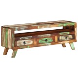 Cumpara ieftin Comoda TV, 110x30x40 cm, multicolor, lemn masiv reciclat
