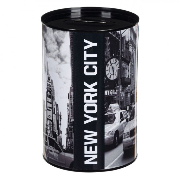 Pusculiță Metalică New York City, Fără Capac, Negru, 10x15cm
