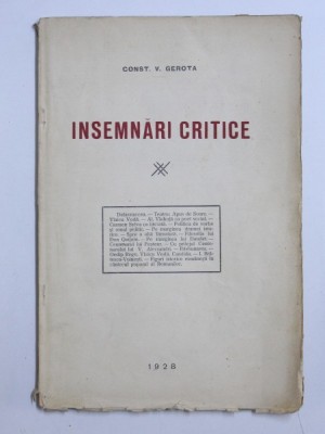 INSEMNARI CRITICE de CONST. V . GEROTA ,1928 foto