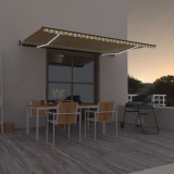 vidaXL Copertină automată cu LED&amp;senzor v&acirc;nt, galben/alb, 500x350 cm 3069233