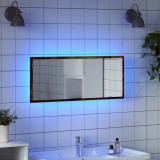 VidaXL Oglindă de baie LED stejar fumuriu 100x8,5x37 cm lemn prelucrat