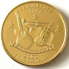 AMERICA QUARTER 1/4 DOLLAR 2002 LITERA D.(PATRIMONIUL MUZICAL -TENNESSEE),PLACAT foto