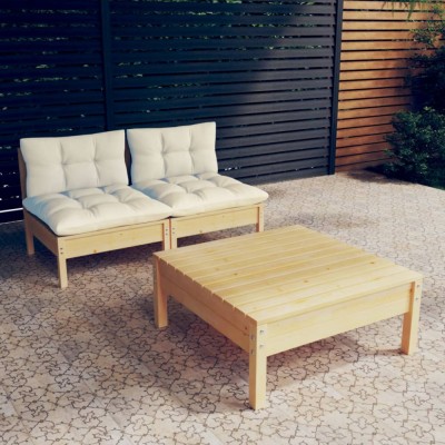 vidaXL Set mobilier grădină cu perne crem, 3 piese, lemn de pin 3095998 foto