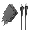 Incarcator Telefon HOCO N37, Slim, USB-C QC PD 30W + Cablu USB-C to Lightning, Black