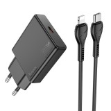 Cumpara ieftin Incarcator Telefon HOCO N37, Slim, USB-C QC PD 30W + Cablu USB-C to Lightning, Black