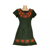 Cumpara ieftin Rochie Traditionala Midi Verde cu Motiv Floral Rosu - RTM13