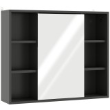 HOMCOM Dulap cu Oglindă pentru Baie, 3 Rafturi Laterale, Raft Reglabil, MDF și PAL, 60x14,5x49,4 cm, Negru și Lemn Natur | Aosom Romania