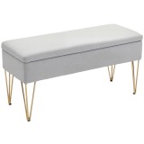 HOMCOM Bancă cu Depozitare din Material Textil și Picioare din Oțel, 100x40x49 cm, Gri Deschis | Aosom Romania