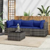 VidaXL Set mobilier de grădină cu perne, 4 piese, gri, poliratan