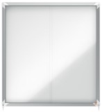 Avizier NOBO Premium Plus, interior, otel emailat, 12x A4, geam glisant si cheie, magnetic, alb