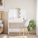 Cumpara ieftin Masă de toaletă cu LED-uri, alb extralucios, 96x40x142 cm